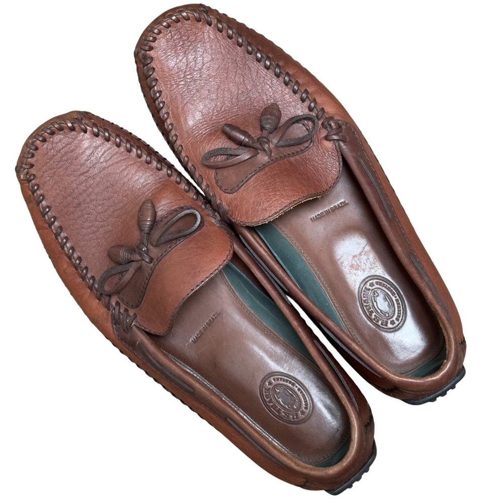 HS TRASK Bison Leather Mens size 12 DRIVERS MOCS SHOES STITCHED SLIP ON